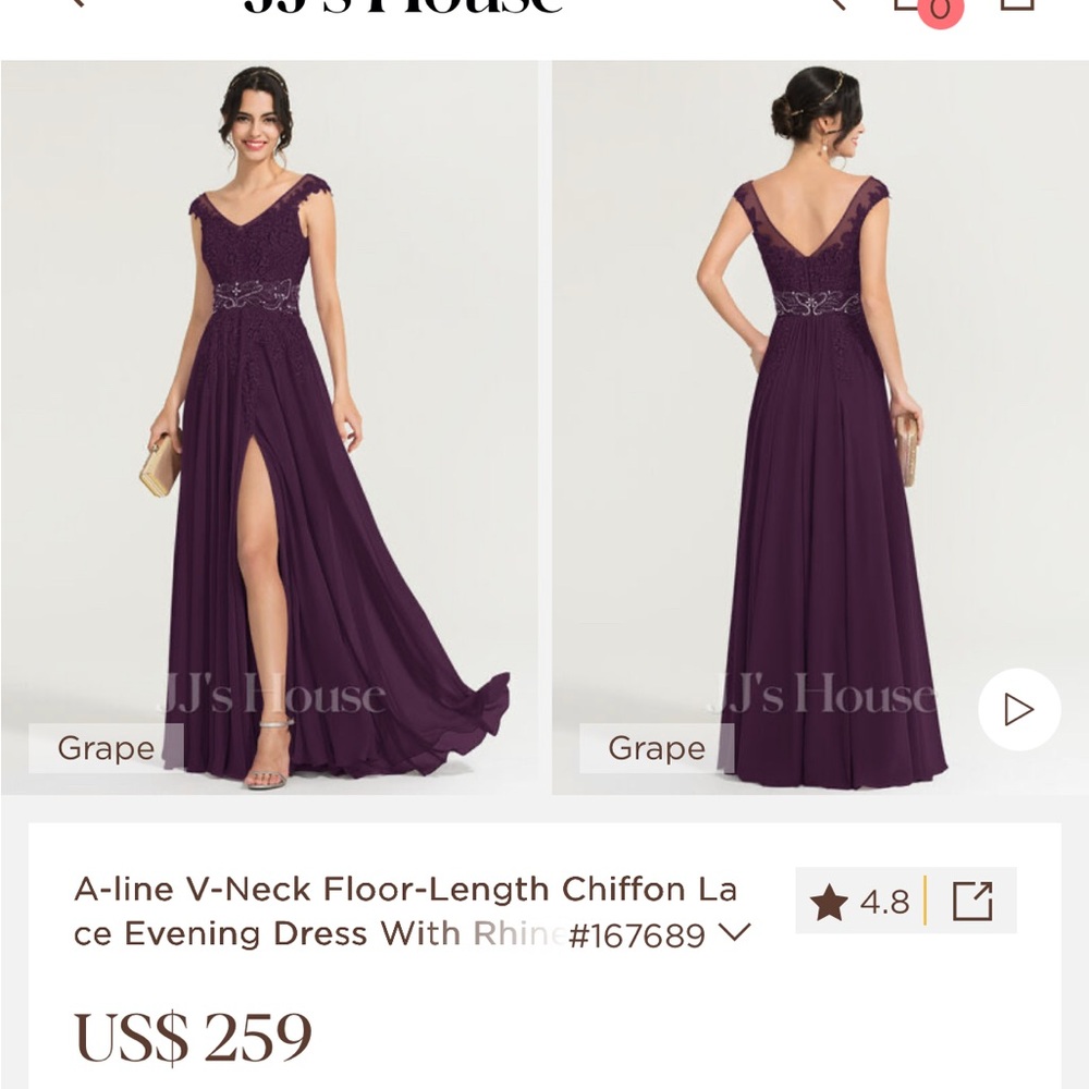 JJs House Deep Purple Grape Maxi Chiffon Dress Evening Gown size 8 - Picture 2 of 10